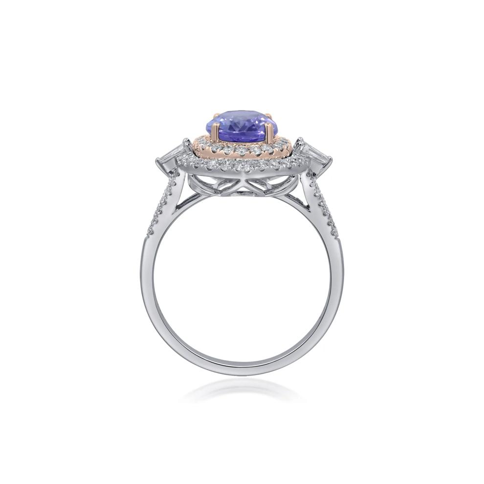 Tanzanite and Diamond Halo Ring in 14K White and Yellow Gold (1/2 ct. tw.) – Image 2 of 4