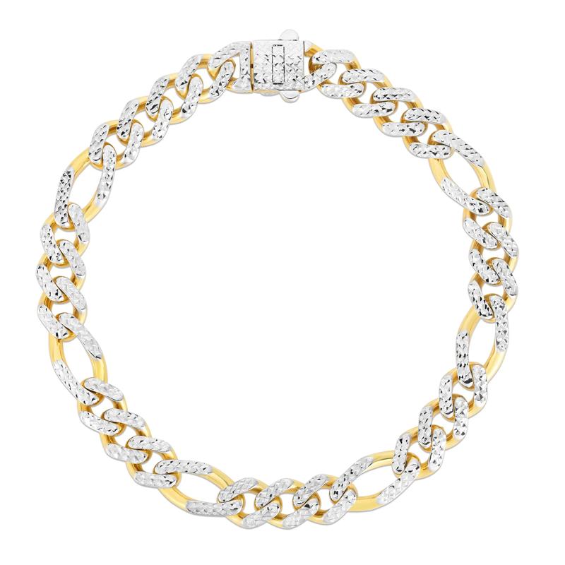 Monaco Figaro Pave Chain Bracelet in 14K Yellow and White Gold, 8MM, 8.25&quot; – Image 1 of 3