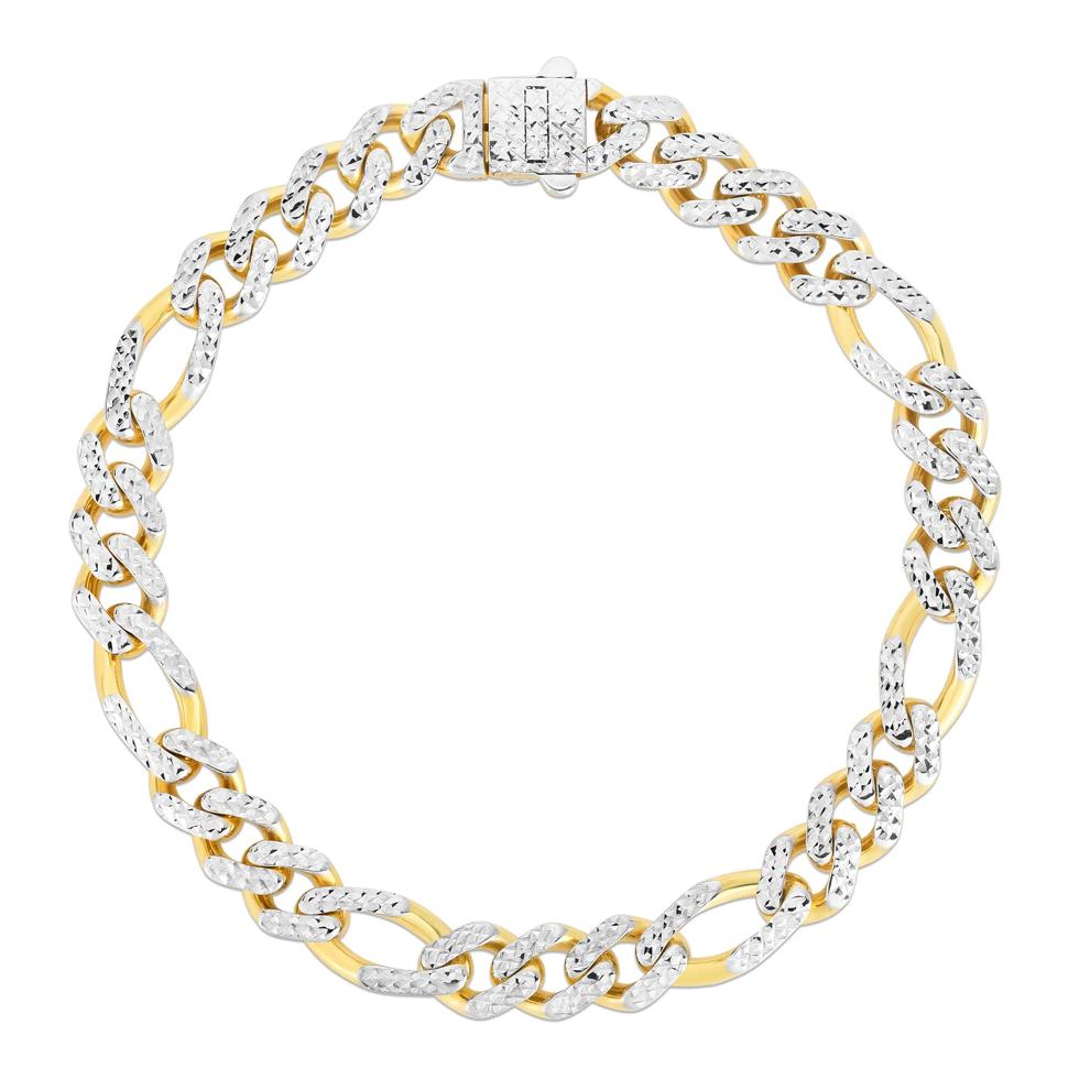 Monaco Figaro Pave Chain Bracelet in 14K Yellow and White Gold, 8MM, 8.25" – Image 1 of 3