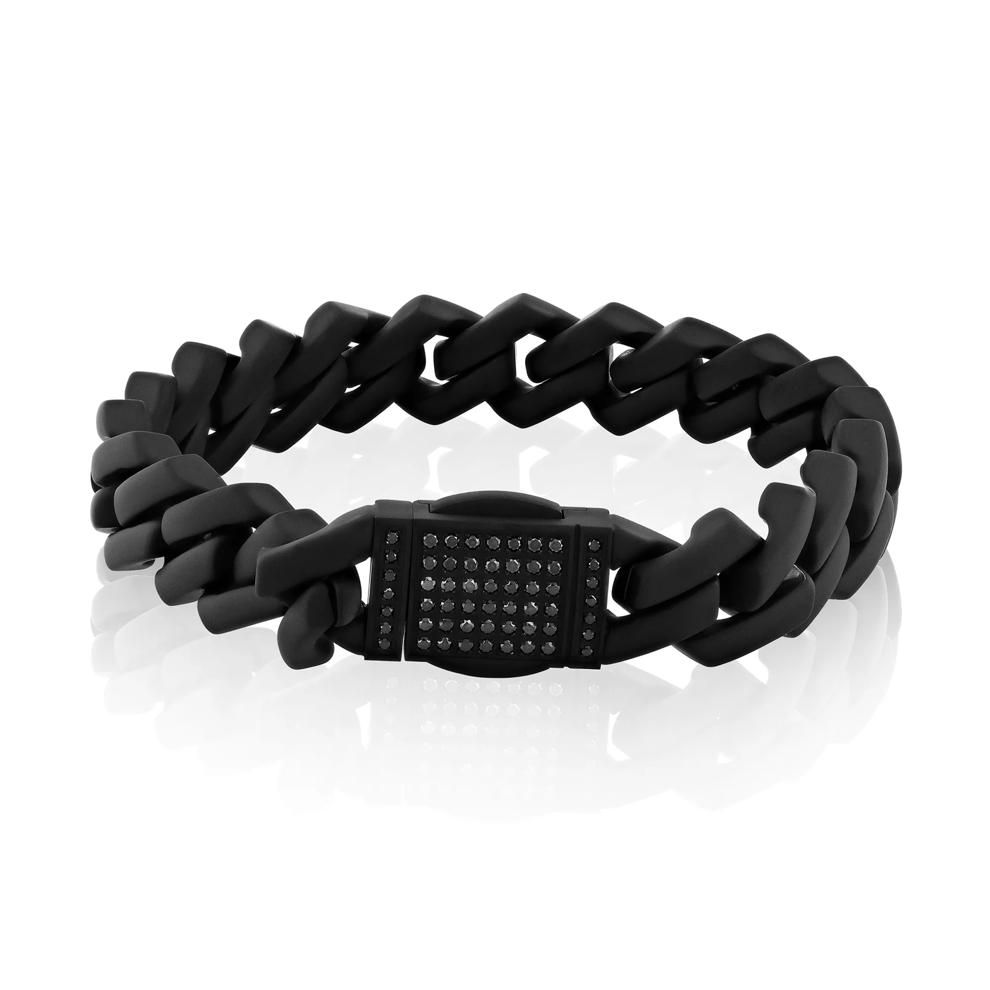 Link Bracelet with Black Diamonds in Matte Black Ion-Plated Stainless Steel, 13MM, 8.5&rdquo; (1/2 ct. tw.)  – Image 1 of 3