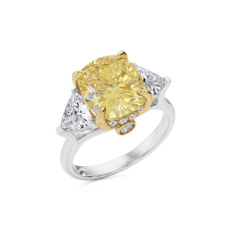 Lab Grown Diamond Yellow Elongated Cushion-Cut Center Engagement Ring in 18K White &amp; Yellow Gold &#40;6 3/8 ct. tw.&#41; – Image 5 of 5