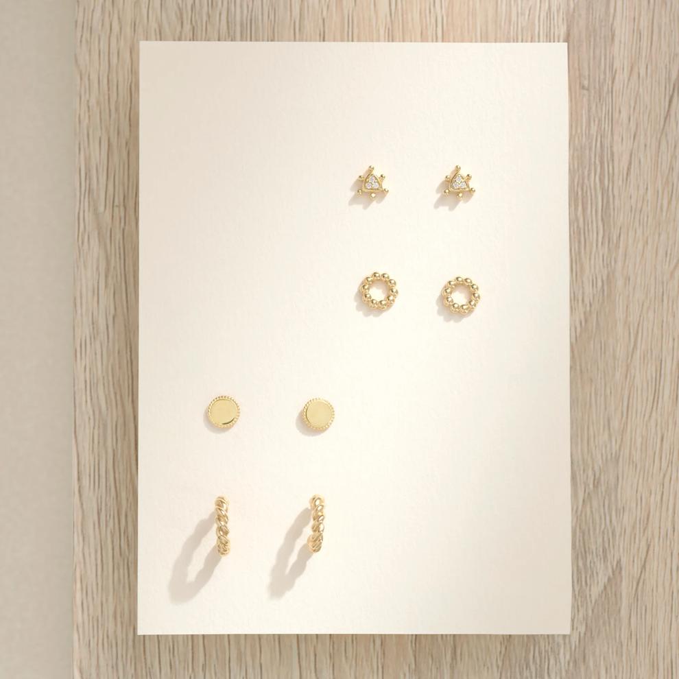 Beaded Petite Coin Stud Earrings in 10K Yellow Gold – Image 3 of 3