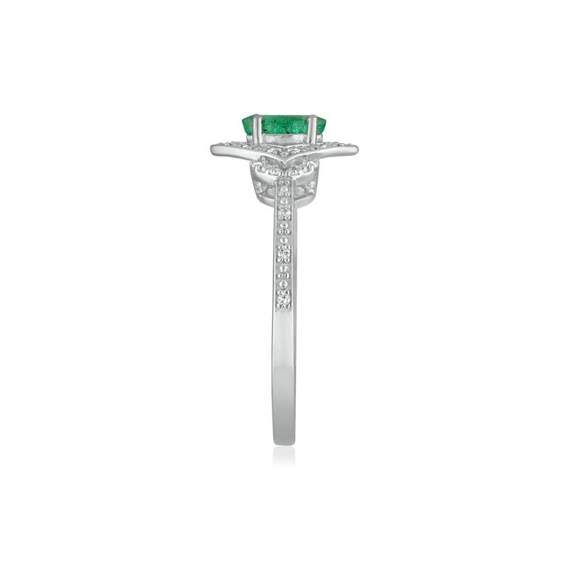 Marquise Emerald &amp; Diamond Ring in 14K White Gold – Image 3 of 3