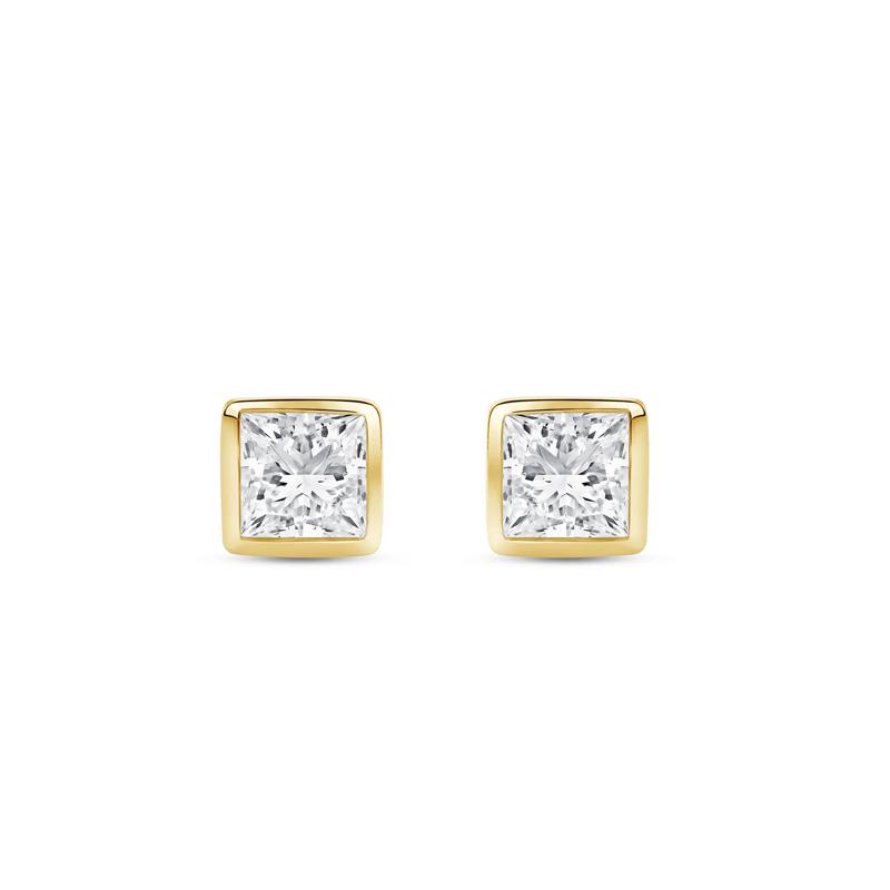 Lab Grown Diamond Princess-Cut Bezel-Set Solitaire Stud Earrings in 14K Yellow Gold &#40;1/4 ct. tw.&#41; – Image 2 of 3