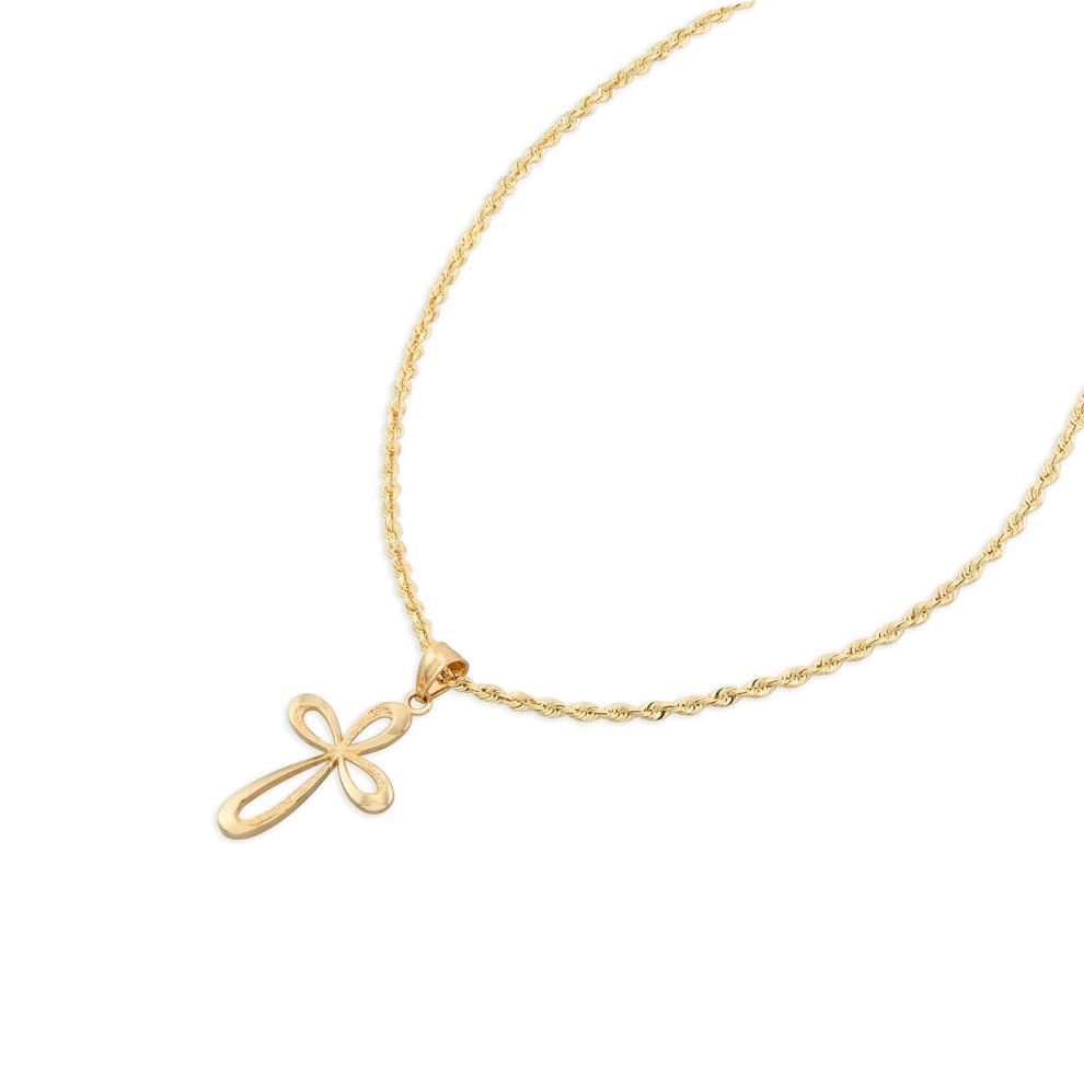 Polished Ribbon Cross Pendant Necklace in 10K Yellow Gold – Image 3 of 4