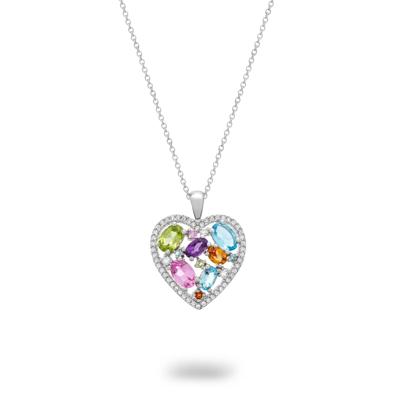 Multi-Gemstone Heart Pendant in Sterling Silver