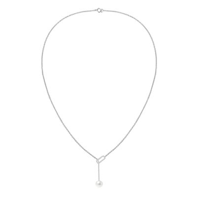 Freshwater Cultured Pearl & Diamond Y-Necklace in 10K White Gold (1/10 ct. tw.)