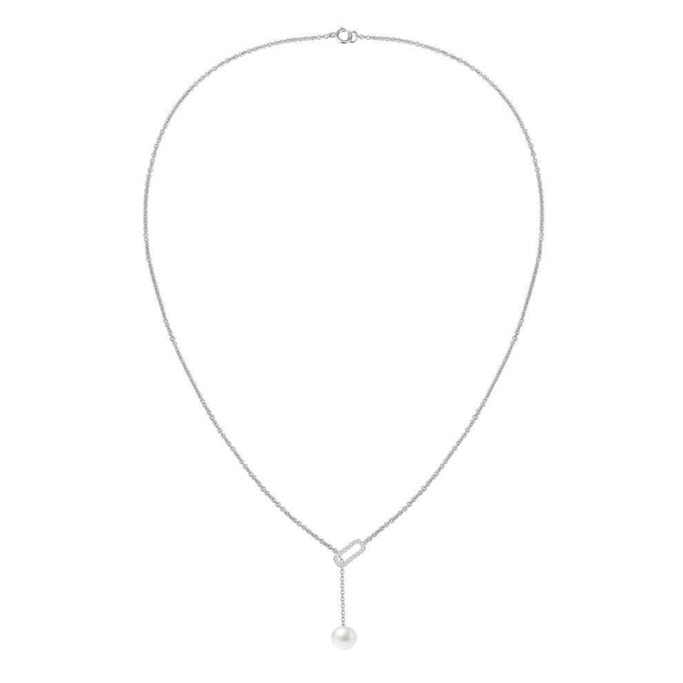 Freshwater Cultured Pearl &amp; Diamond Y-Necklace in 10K White Gold (1/10 ct. tw.) – Image 1 of 4