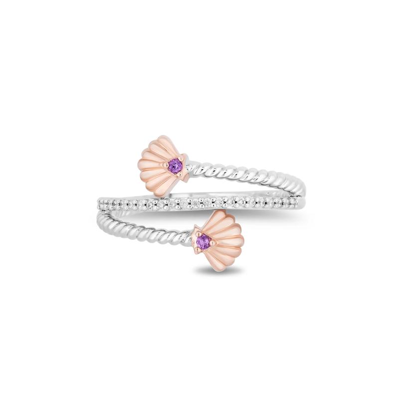 Ariel Shell Diamond and Amethyst Wrap Ring in Sterling Silver and 10K Rose Gold &#40;1/10 ct. tw.&#41; – Image 1 of 4