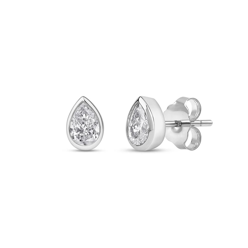 Lab Grown Diamond Bezel-Set Pear-Shaped Solitaire Stud Earrings in 14K White Gold (1/4 ct. tw.) – Image 1 of 3