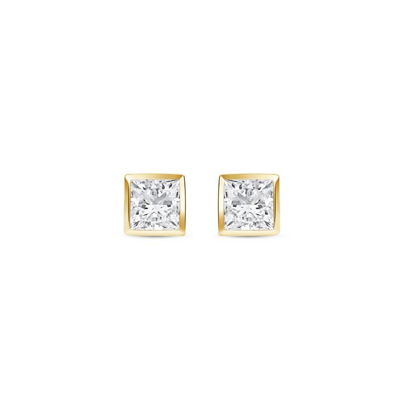 Lab Grown Diamond Princess-Cut Bezel-Set Solitaire Stud Earrings in 14K Yellow Gold (1/2 ct. tw.) – Image 2 of 3