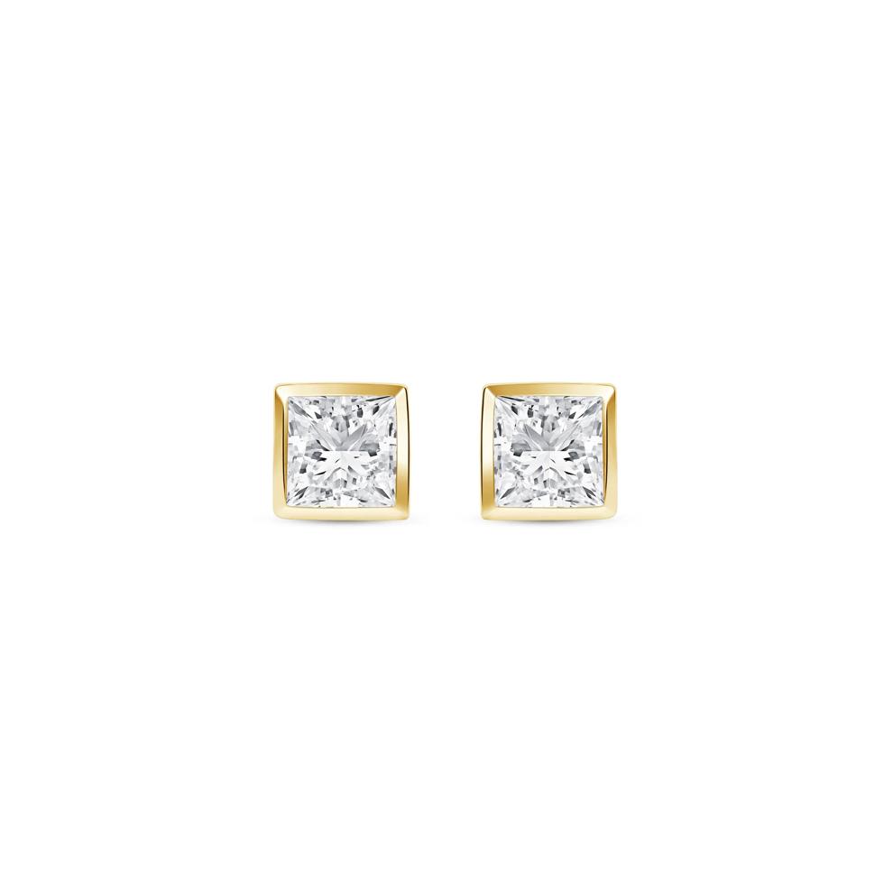 Lab Grown Diamond Princess-Cut Bezel-Set Solitaire Stud Earrings in 14K Yellow Gold (1/2 ct. tw.) – Image 2 of 3