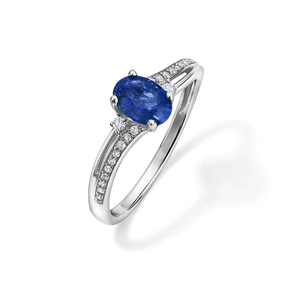 Oval Blue Sapphire &amp; Diamond Ring in 10K White Gold (1/8 ct. tw.) – Image 4 of 4