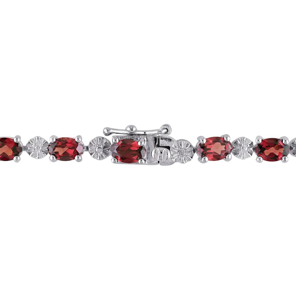 Garnet and Diamond Accent Bracelet in Sterling Silver – Image 2 of 5