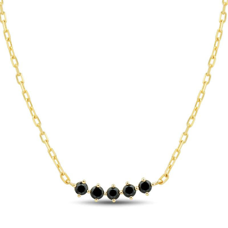 Lab-Created Black Onyx Five-Stone Necklace in 10K Yellow Gold – Image 1 of 3