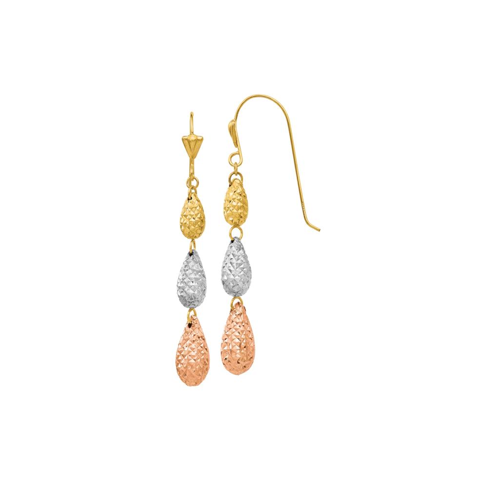Diamond-Cut Puff Drop Earrings in 14K Yellow, White and Rose Gold – Image 1 of 1