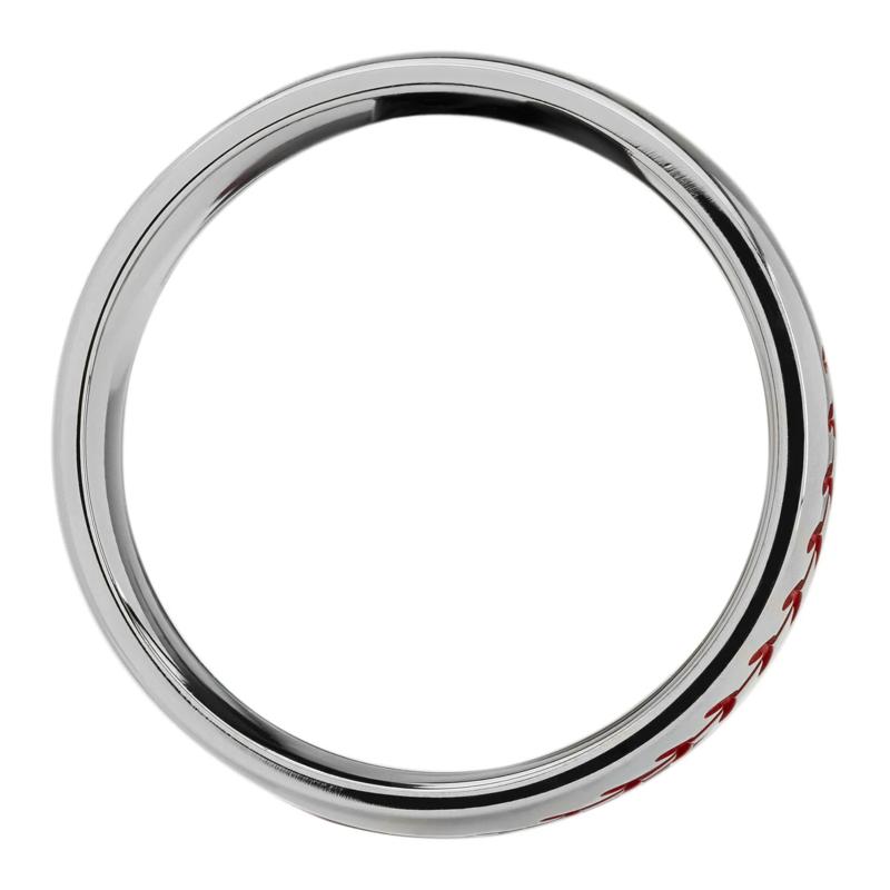 Men&#39;s Domed Baseball Pattern Band in Titanium, 8MM – Image 2 of 3