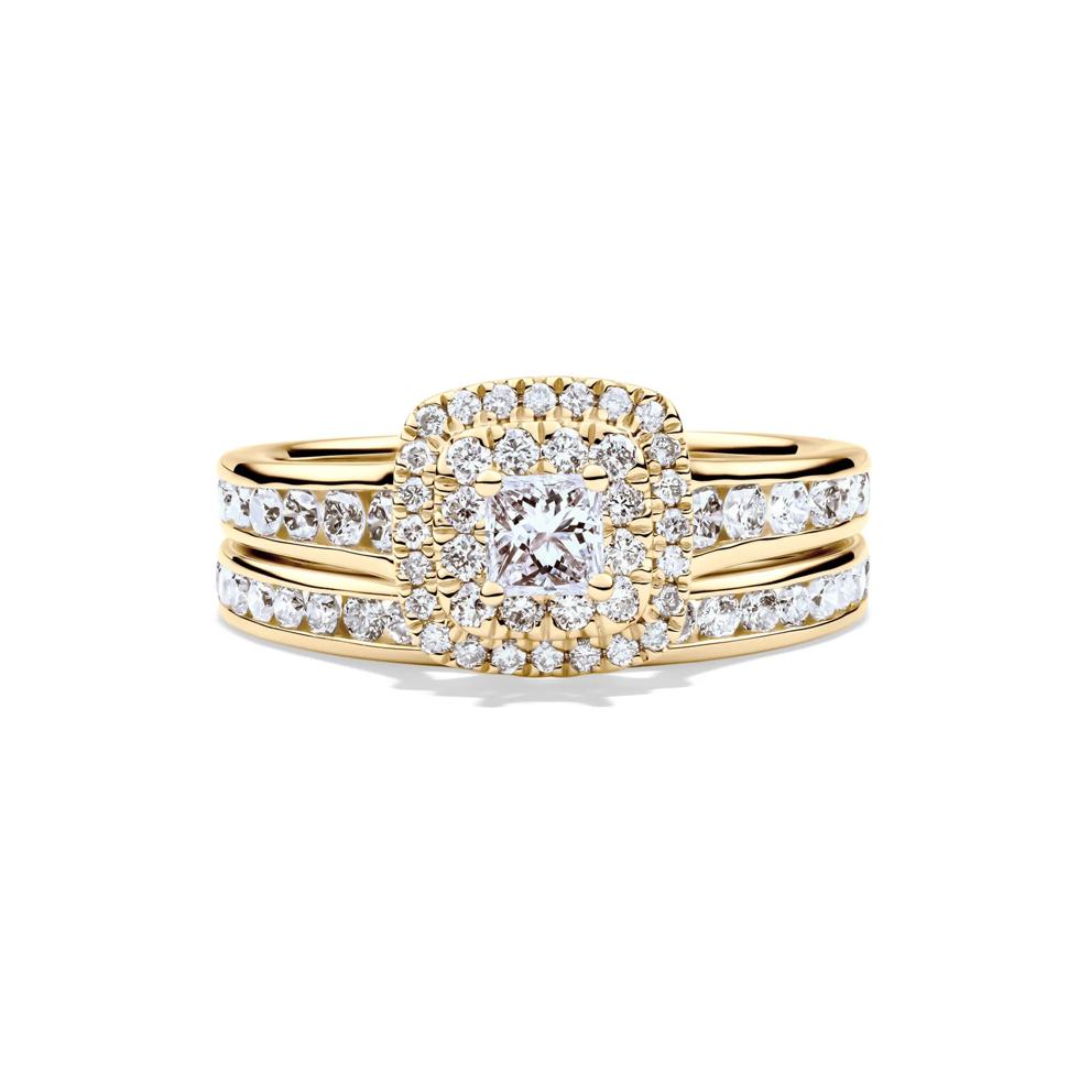 Princess-Cut Diamond Halo Engagement Set in 14K Yellow Gold (1 1/4 ct. tw.) – Image 1 of 7