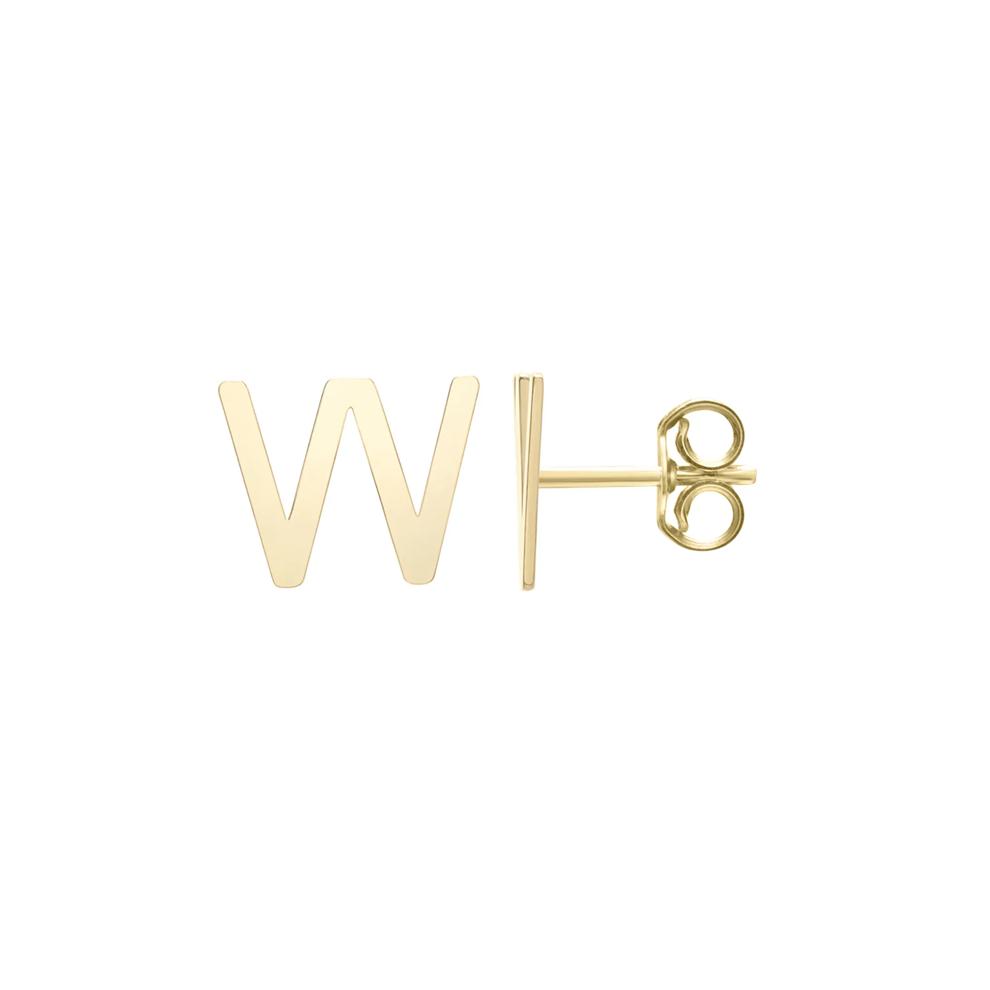 Initial Stud Earrings Letter &ldquo;W&rdquo; in 14K Yellow Gold – Image 1 of 1
