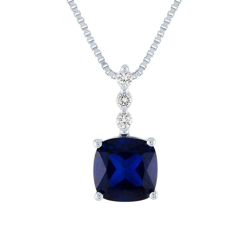 Lab Created Blue &amp; White Sapphire Pendant in Sterling Silver – Image 1 of 2