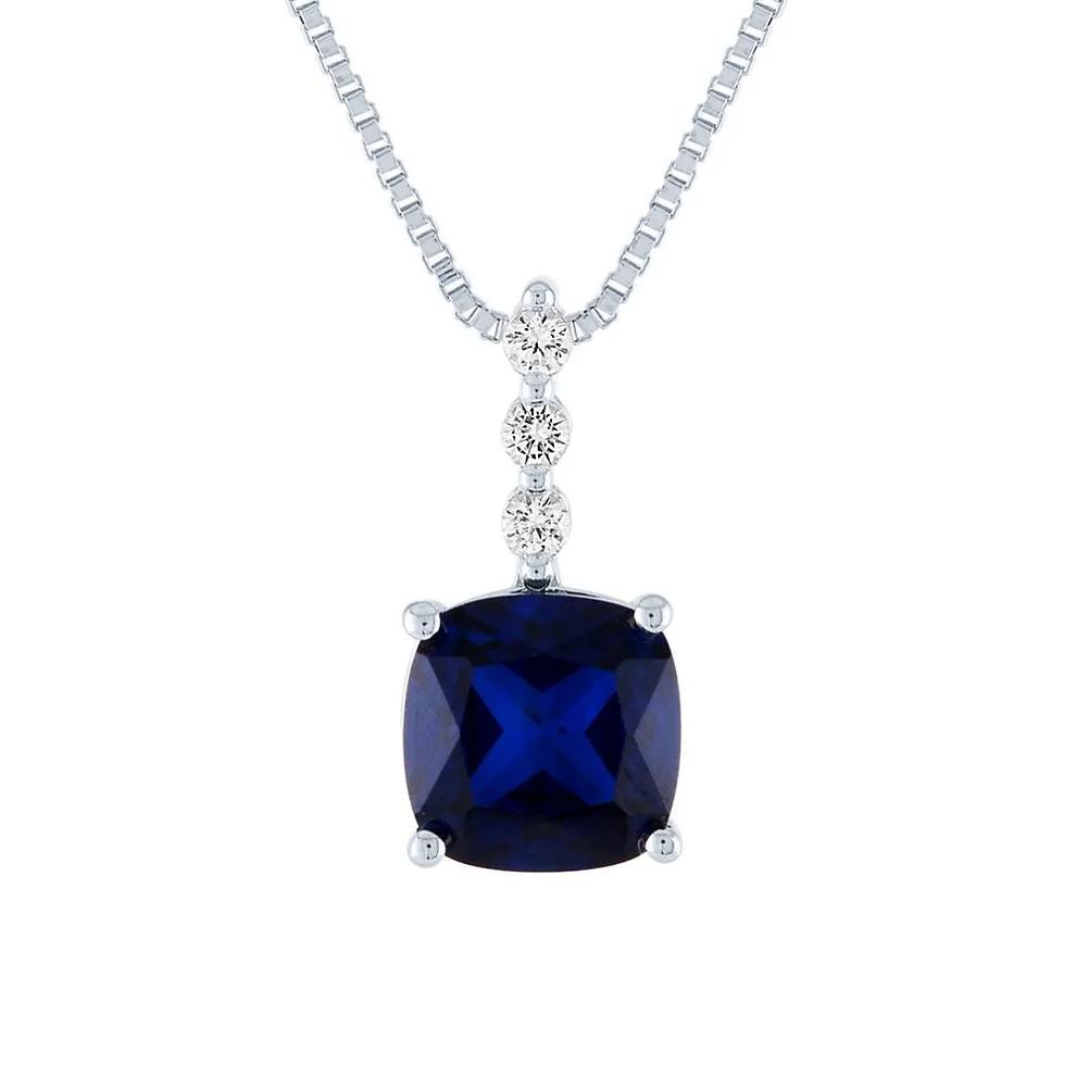 Lab Created Blue &amp; White Sapphire Pendant in Sterling Silver – Image 1 of 2