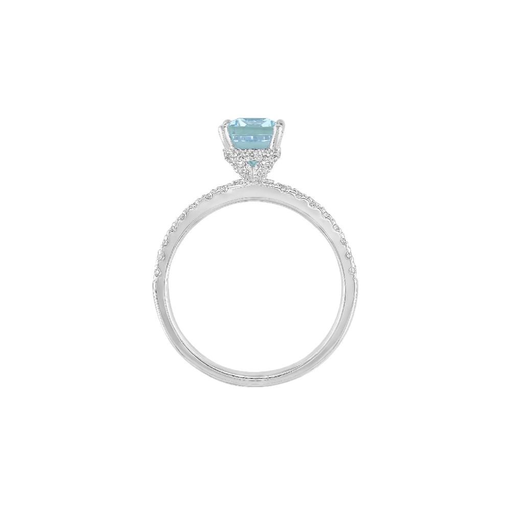 Emerald-Cut Aquamarine Ring with Diamond Side Stones in 14K White Gold (1/3 ct. tw.) – Image 2 of 3