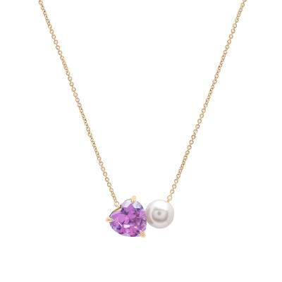 Rose de France and Freshwater Pearl Toi et Moi Necklace in Vermeil