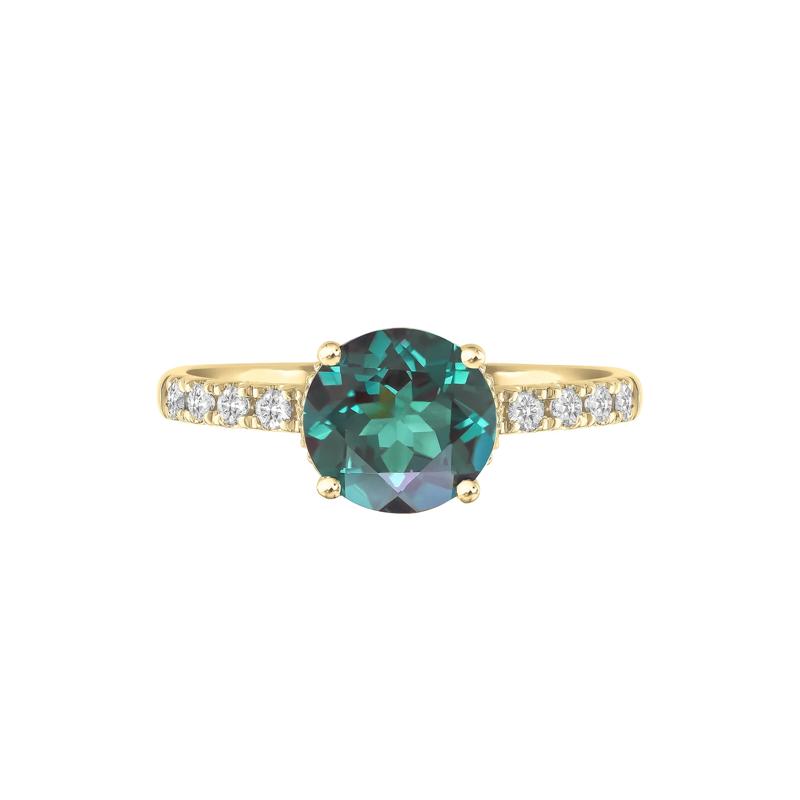 Lab-Created Round Alexandrite and Diamond Ring in 14K Yellow Gold &#40;1/3 ct. tw.&#41; – Image 1 of 3