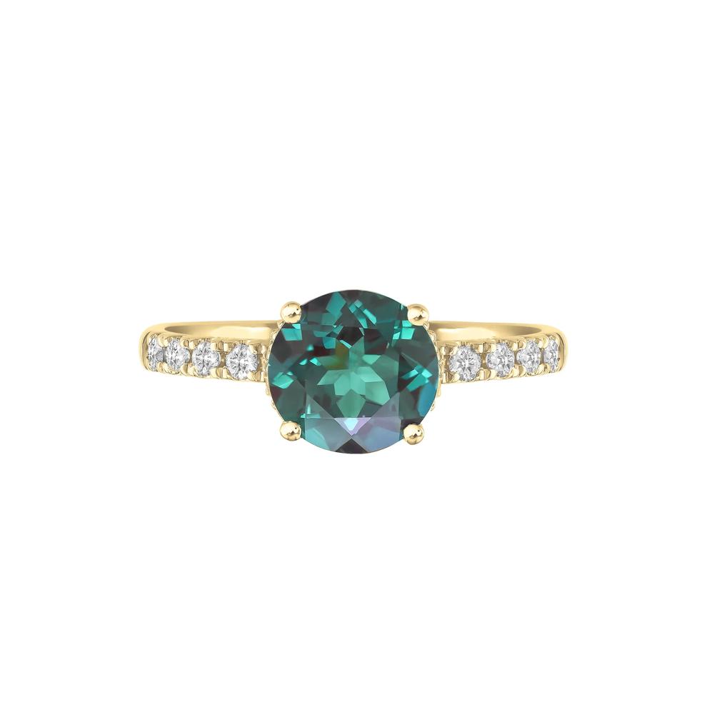 Lab-Created Round Alexandrite and Diamond Ring in 14K Yellow Gold (1/3 ct. tw.) – Image 1 of 3