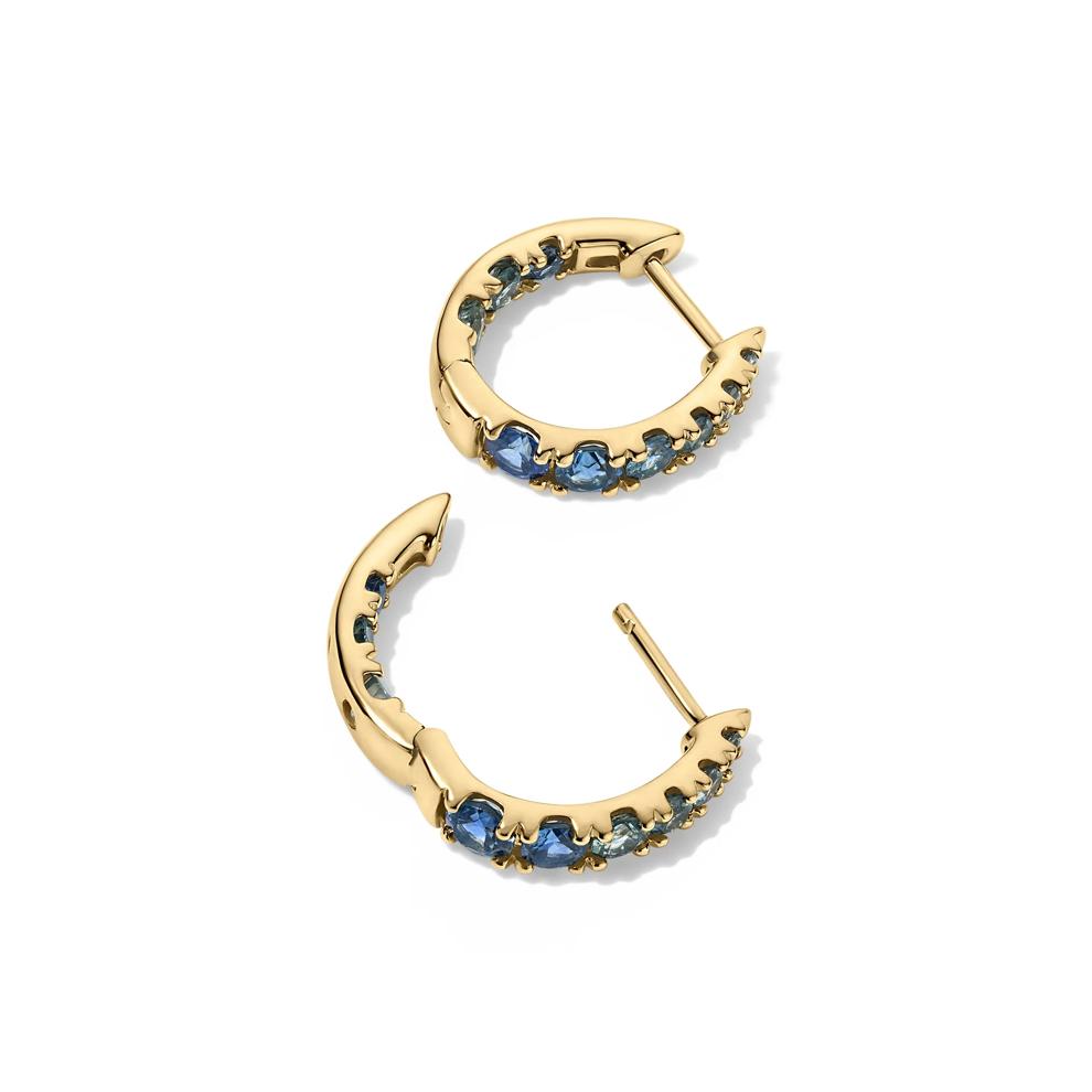 Montana Blue Sapphire Huggie Hoop Earrings in 10K Yellow Gold, 15MM – Image 2 of 2