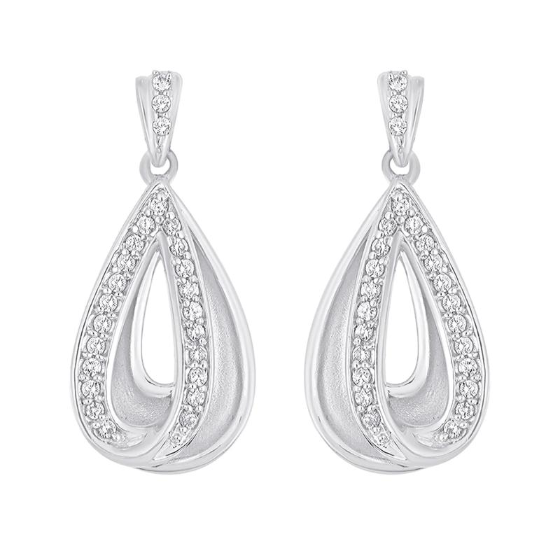 Deep Drop Diamond Earrings in Sterling Silver &#40;1/5 ct. tw.&#41; – Image 2 of 2