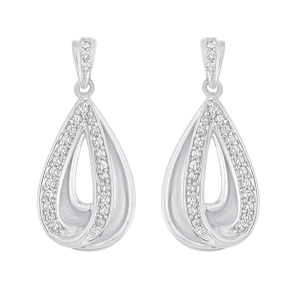 Deep Drop Diamond Earrings in Sterling Silver (1/5 ct. tw.) – Image 2 of 2