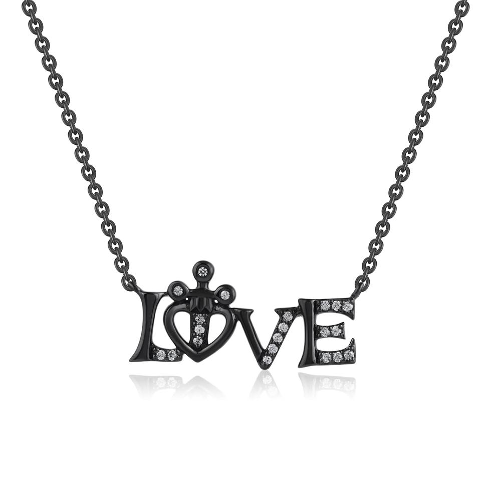 Evil Queen Diamond Love Pendant in Black Rhodium Plated Sterling Silver (1/10 ct. tw.) – Image 1 of 3