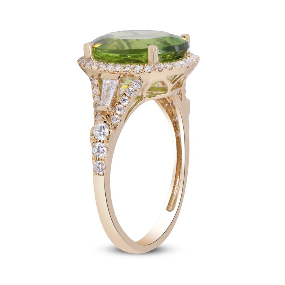 Oval Peridot &amp; Diamond Halo Ring in 14K Yellow Gold (1/2 ct. tw.) – Image 3 of 5