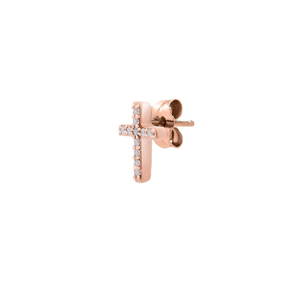 Single Diamond Stud Earring Cross in 10K Rose Gold – Image 2 of 2