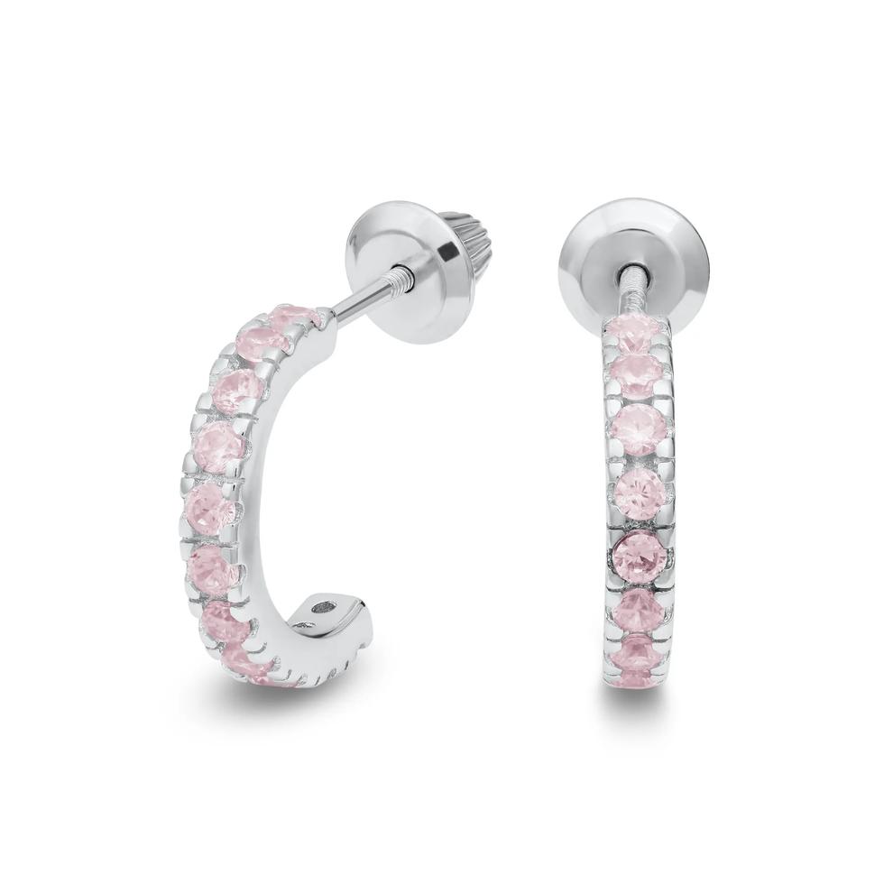 Children's Pink Cubic Zirconia 3/4 Hoop Earrings in Sterling Silver – Image 1 of 2
