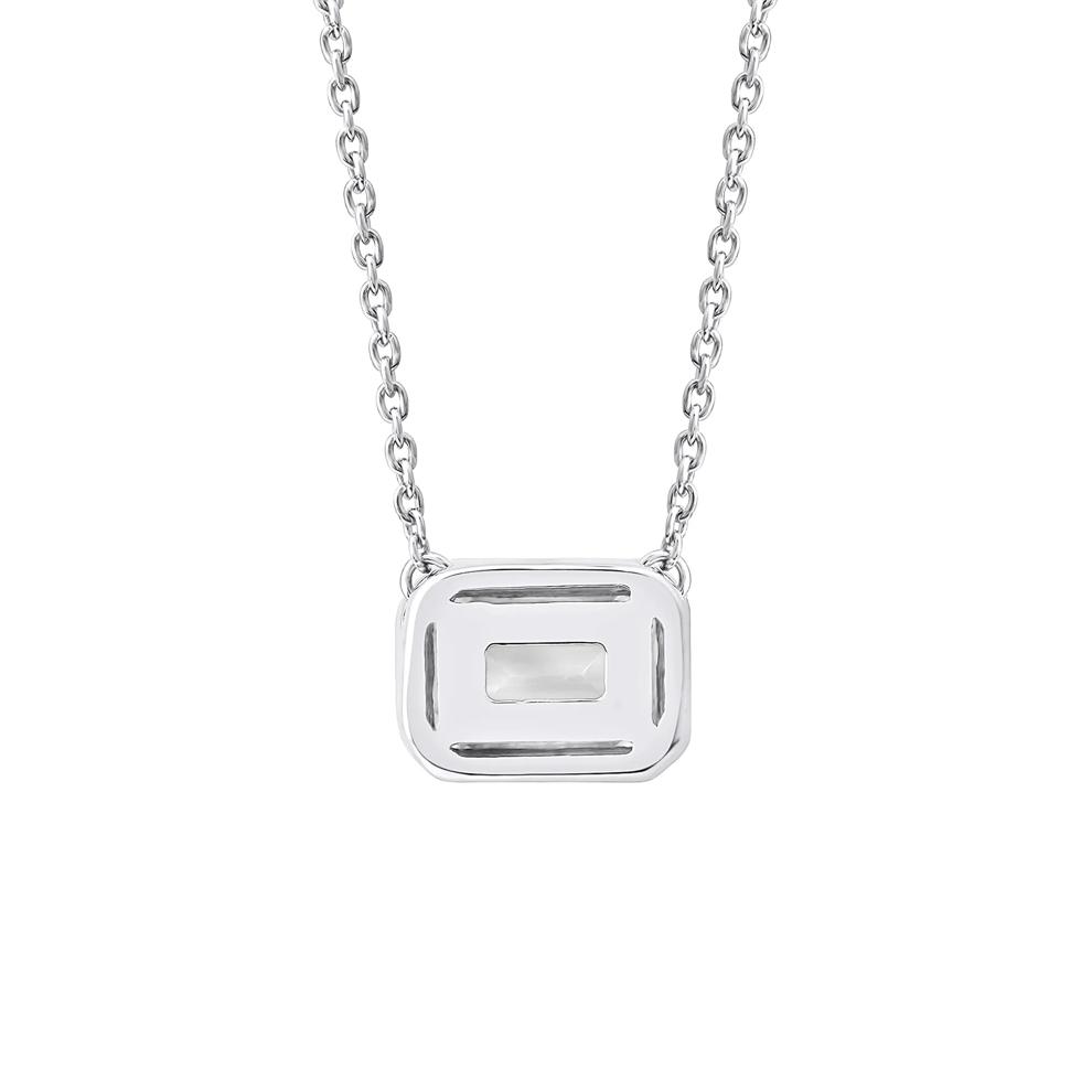 Lab Grown Diamond Emerald-Cut Solitaire Bezel Pendant in 10K White Gold (1 ct. tw.) – Image 3 of 4