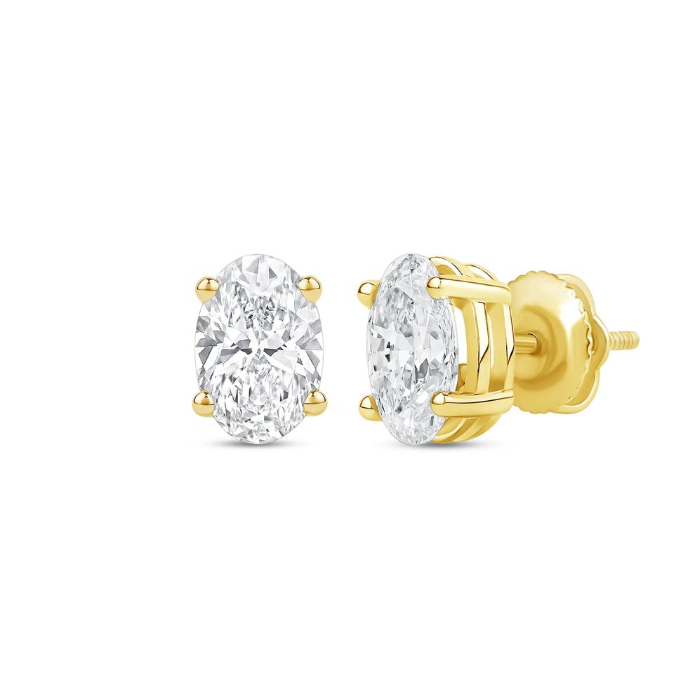 Lab Grown Diamond Oval-Shaped Solitaire Stud Earrings in 14K Yellow Gold (2 ct. tw.) – Image 1 of 3