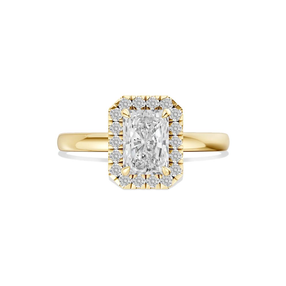 Diamond Radiant-Cut Halo Engagement Ring in 18K Yellow Gold (1 1/4 ct. tw.) – Image 1 of 5
