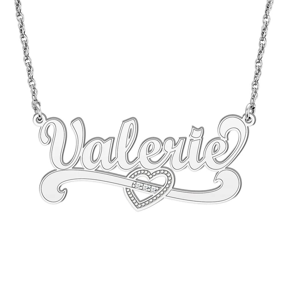 Personalized Script Nameplate Necklace with Diamond Accents