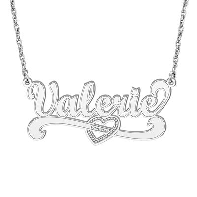 personalized script nameplate necklace with diamond accents in 10K White Gold