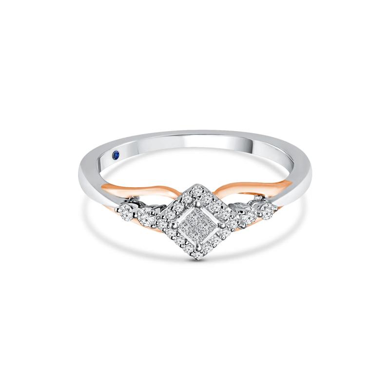 Diamond and Blue Sapphire Ring in 10K White and Rose Gold &#40;1/7 ct. tw.&#41; – Image 1 of 3