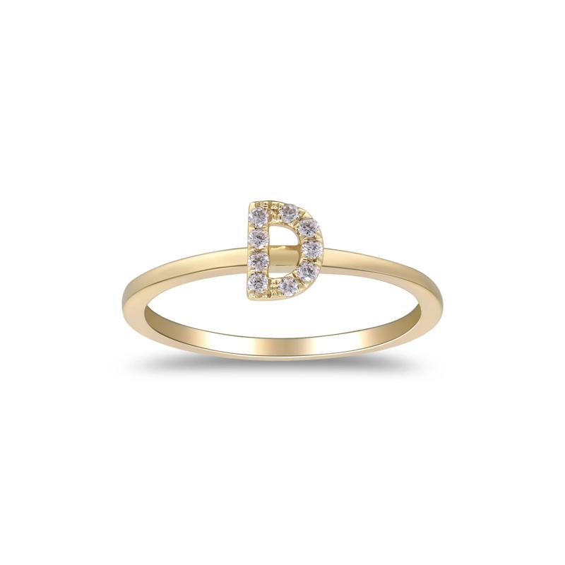 Diamond Accent &quot;D&quot; Initial Ring in 10K Yellow Gold – Image 1 of 5