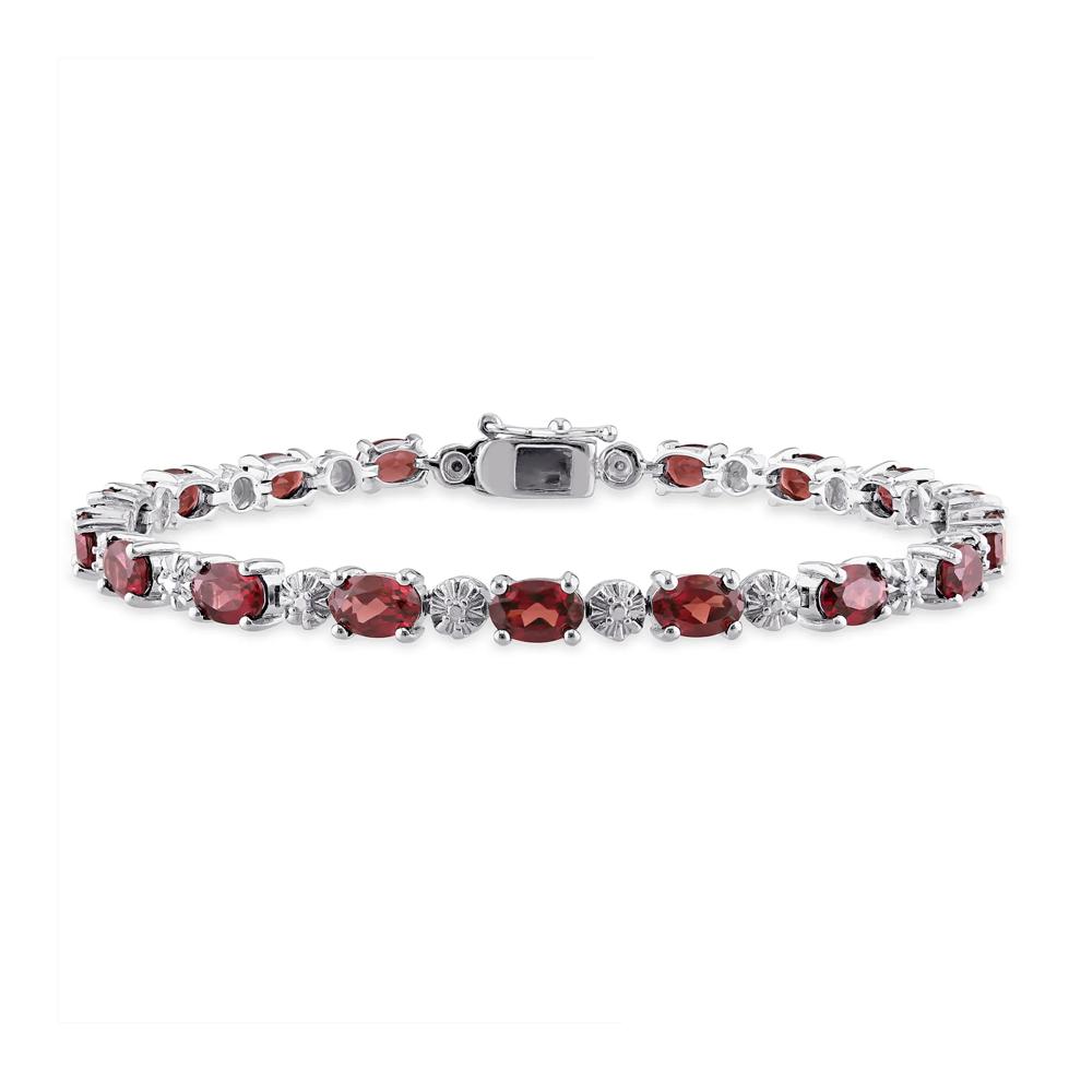 Garnet and Diamond Accent Bracelet in Sterling Silver – Image 1 of 5