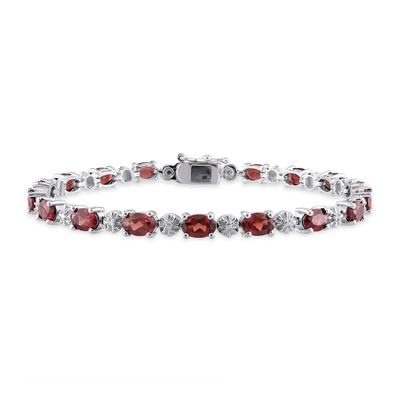 Garnet and Diamond Accent Bracelet in Sterling Silver 