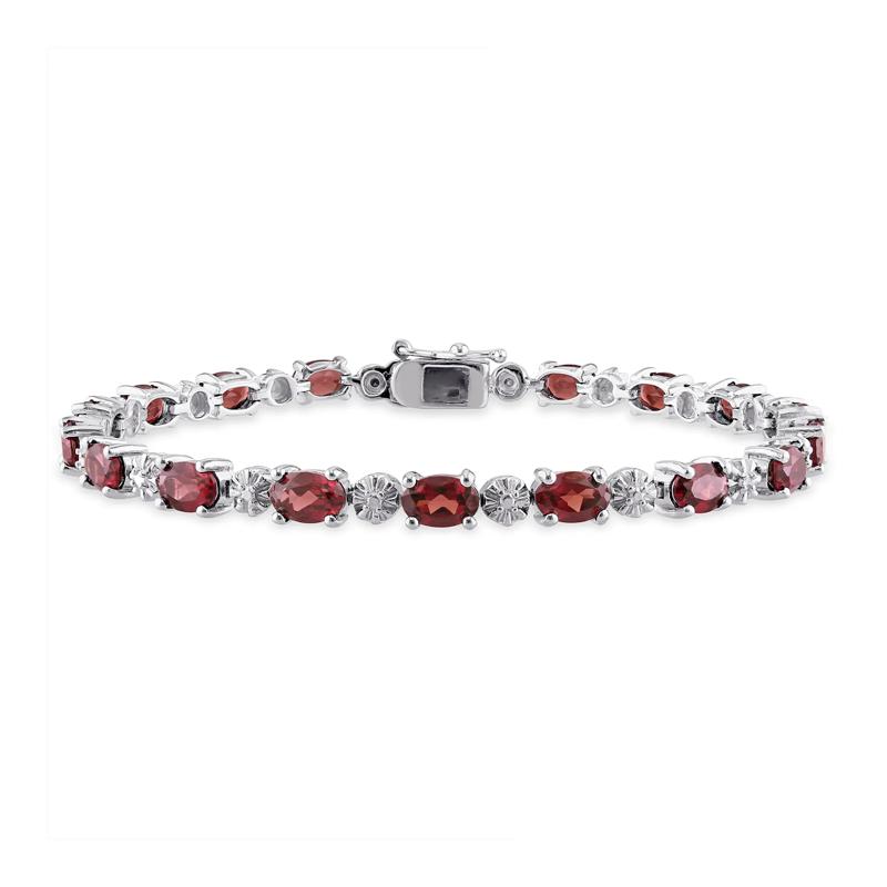 Garnet and Diamond Accent Bracelet in Sterling Silver&nbsp; – Image 1 of 5
