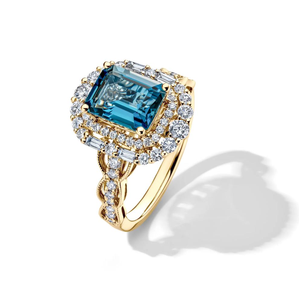 Olivia London Blue Topaz &amp; Diamond Engagement Ring in 14K yellow gold (7/8 ct. tw.)  – Image 4 of 4