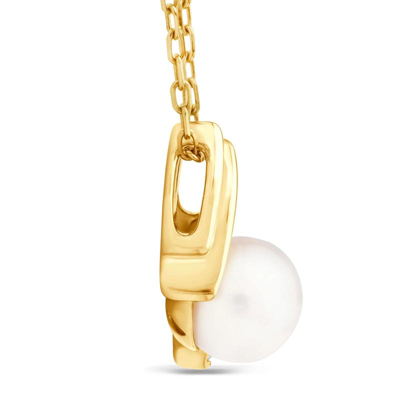 Pearl and Diamond Accent Pendant in 10K Yellow Gold – Image 2 of 4