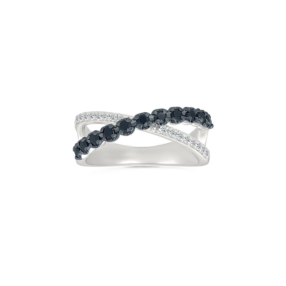 Black and White Diamond Crossover Ring in Sterling Silver – Image 5 of 5