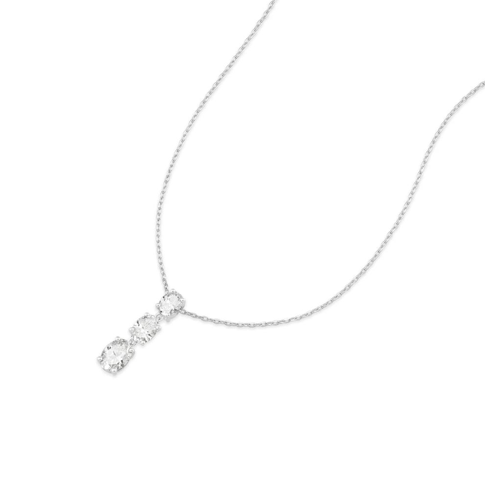 Lab Grown Diamond Three-Stone Oval Drop Pendant Necklace in 10K White Gold (1 ct. tw.) – Image 3 of 4